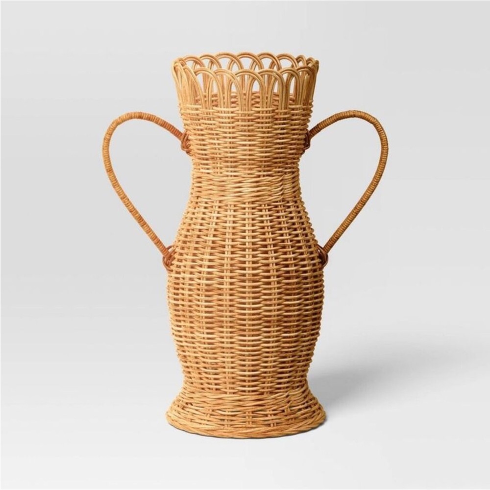 Threshold - Loop Rim Wicker Vase, Tan, 16”